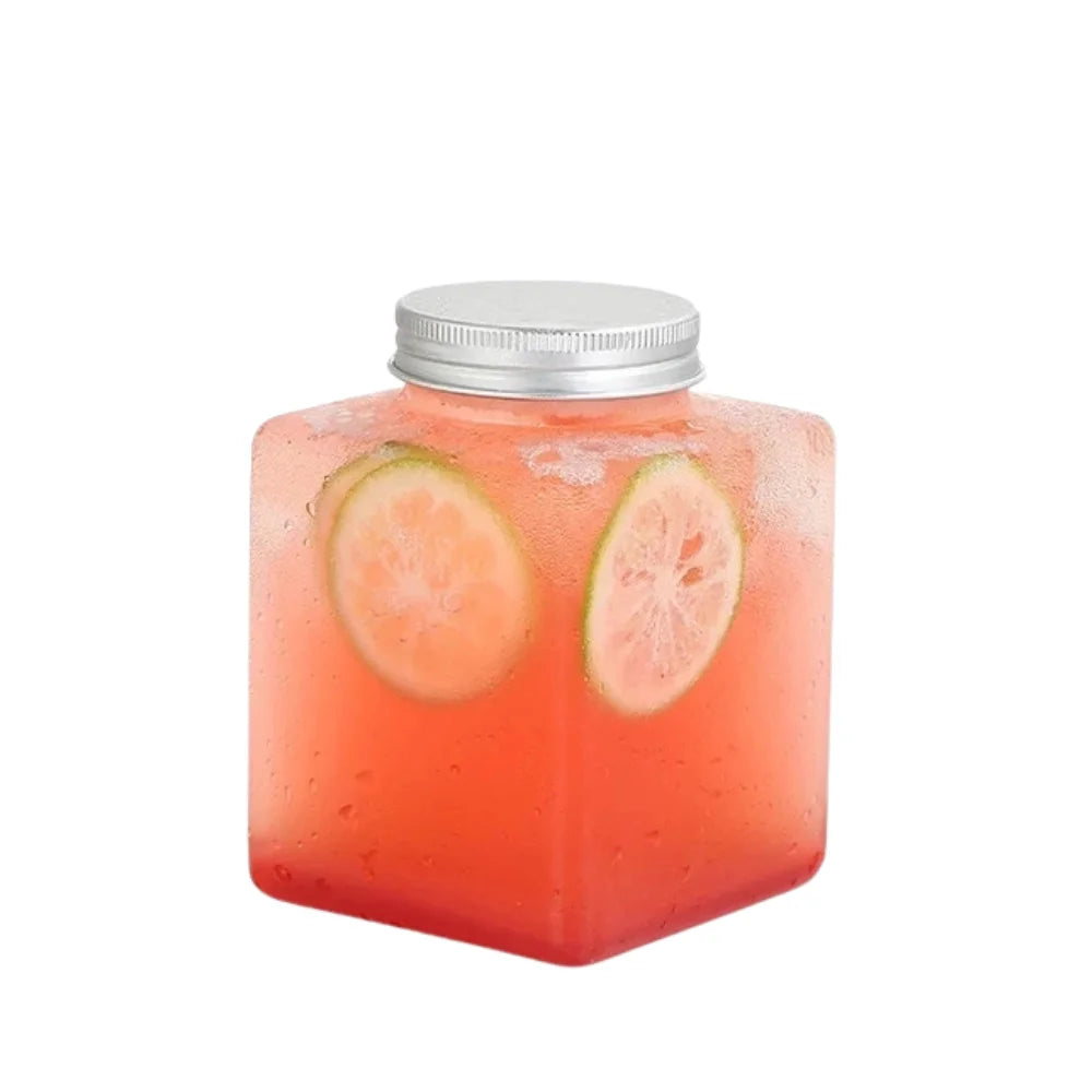 Crystal-Clear Juice Bottles with Silver Caps – Perfect for Smoothies 500ml