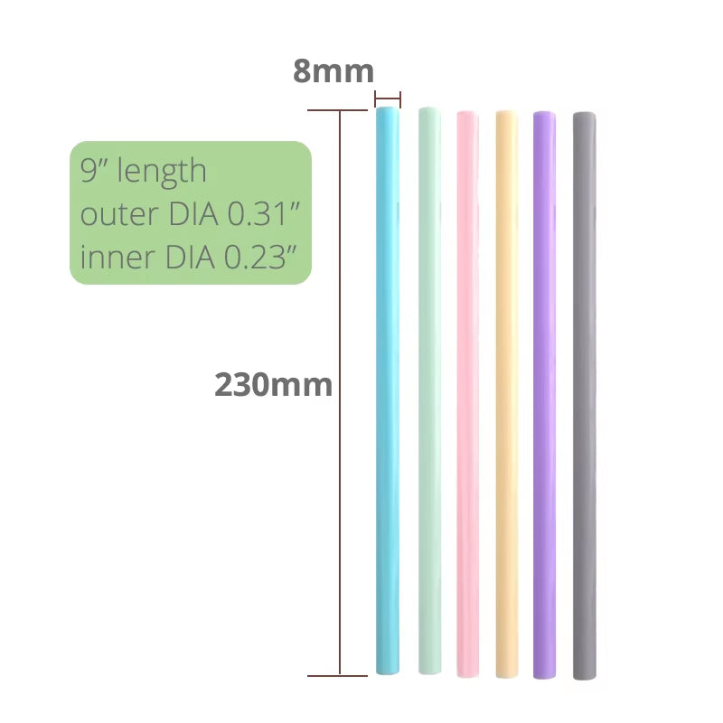 Reusable Silicone Drinking Straws , Big Size Flexible Straws with Cleaning Brush for Toddlers & Kids- 6 Pieces(Colours May Vary)