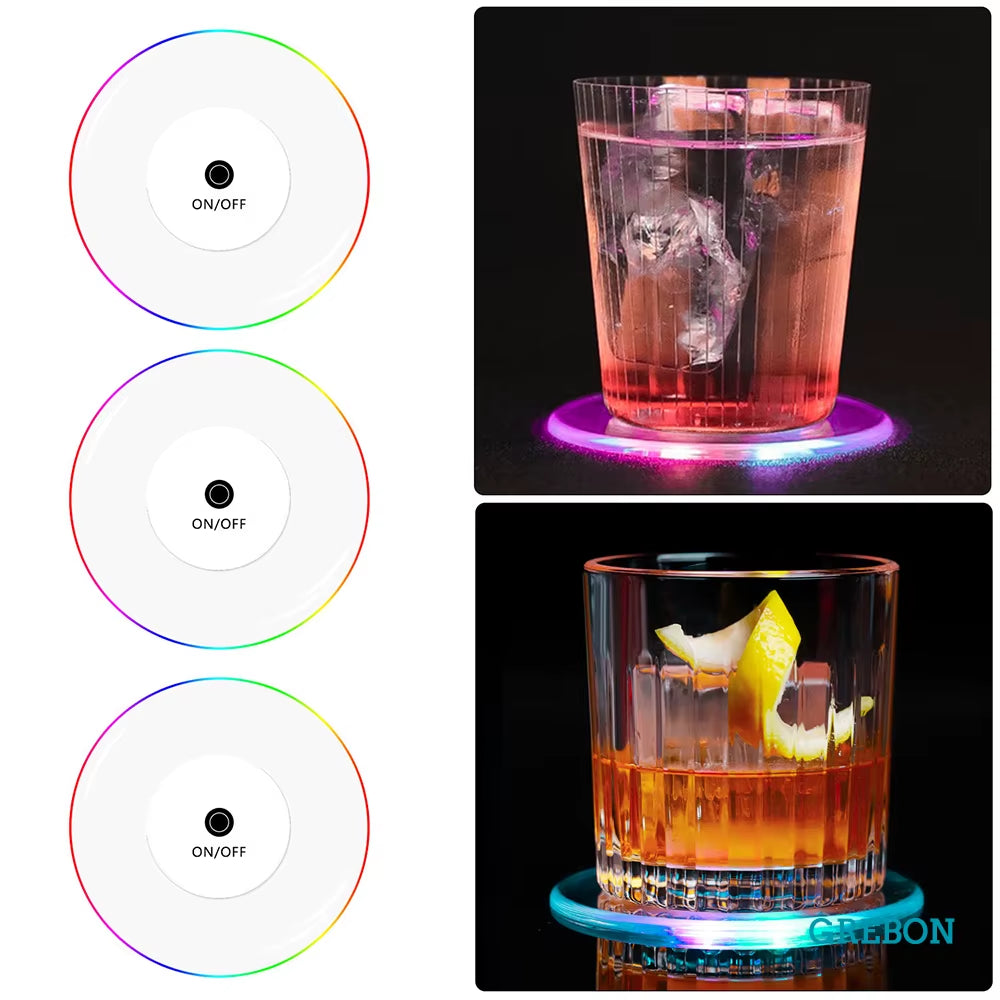 Led Coaster Cup Holder Mug Stand Light Bar Mat Table Placemat Party Drink Glass Creative Pad round Home Decor Kitchen 7 Color