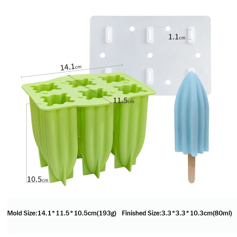 Popsicle Molds 6-Hole Ice Cream Maker with Cover and Sticks