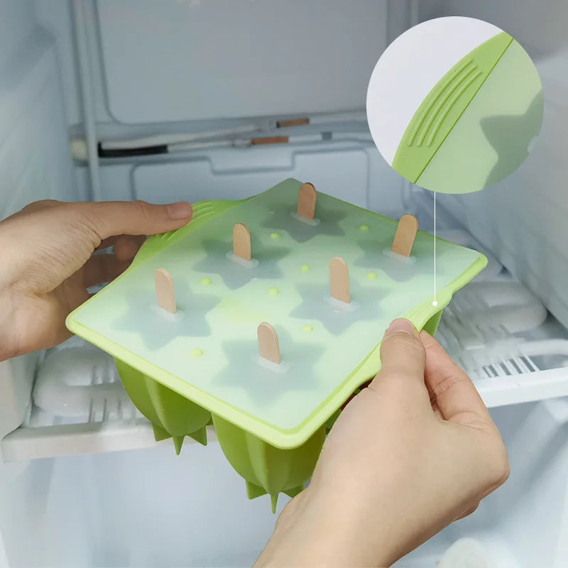 Popsicle Molds 6-Hole Ice Cream Maker with Cover and Sticks