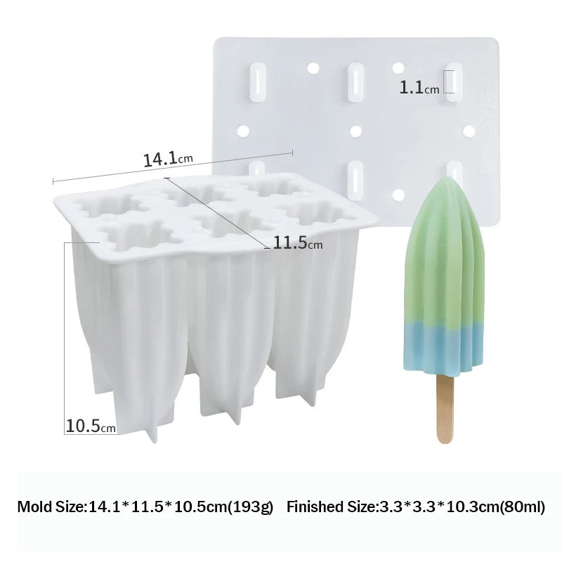 Popsicle Molds 6-Hole Ice Cream Maker with Cover and Sticks