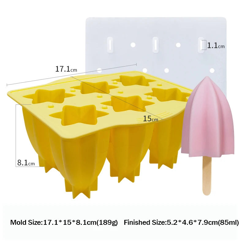 Popsicle Molds 6-Hole Ice Cream Maker with Cover and Sticks