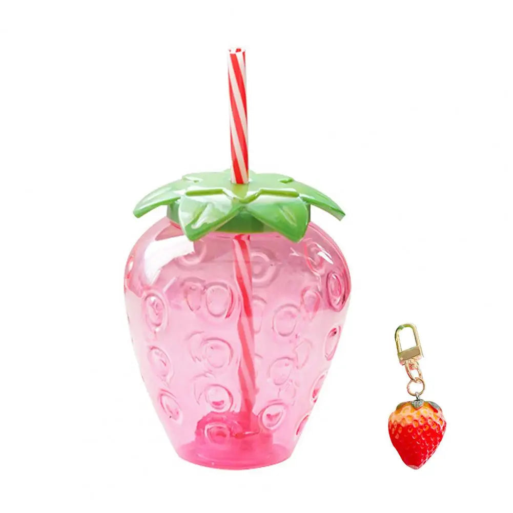 Cute Strawberry Water Bottle with Straw & Pendant 500ml