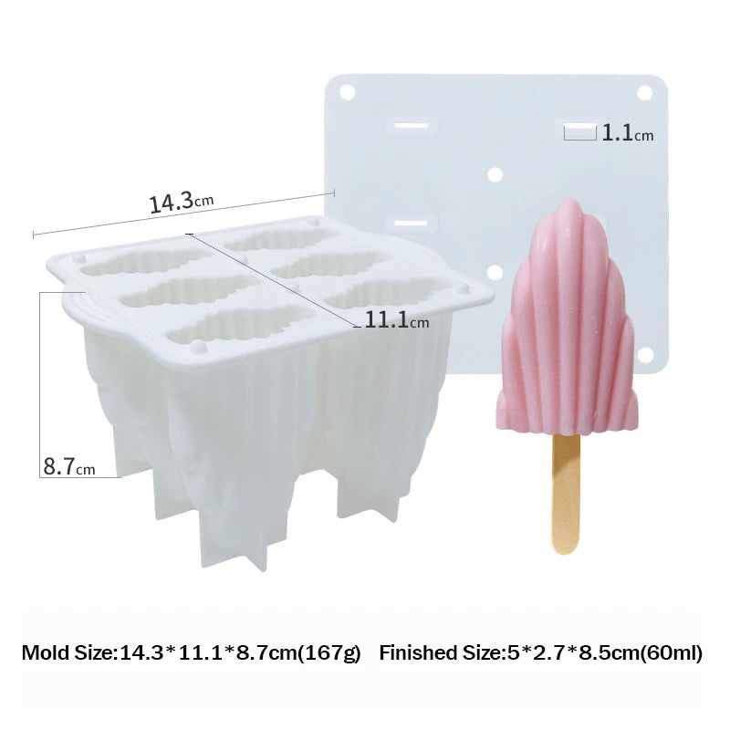 Popsicle Molds 6-Hole Ice Cream Maker with Cover and Sticks