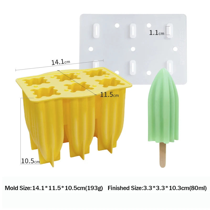 Popsicle Molds 6-Hole Ice Cream Maker with Cover and Sticks