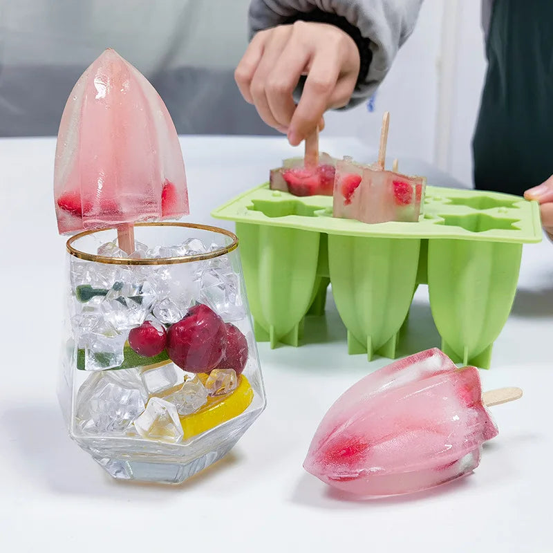 Popsicle Molds 6-Hole Ice Cream Maker with Cover and Sticks