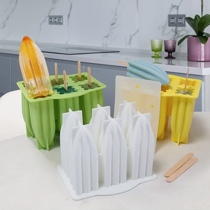 Popsicle Molds 6-Hole Ice Cream Maker with Cover and Sticks