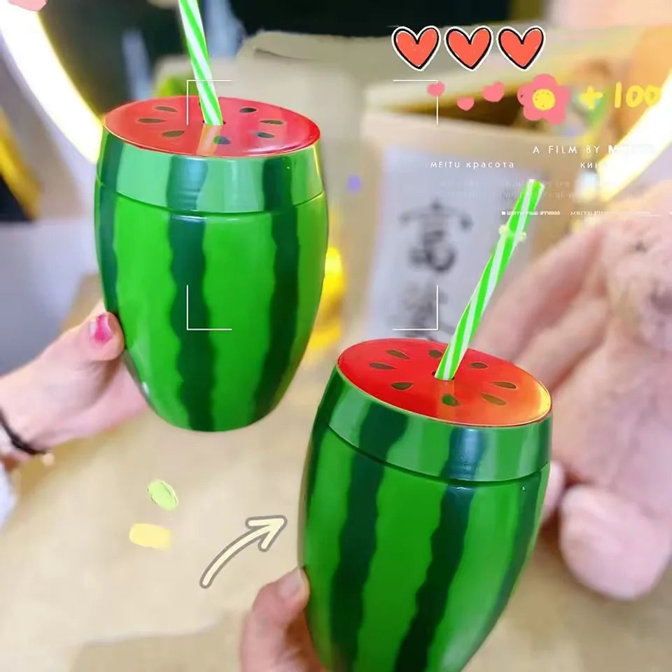 Cartoon Fruit Water Bottle Cup with Straw