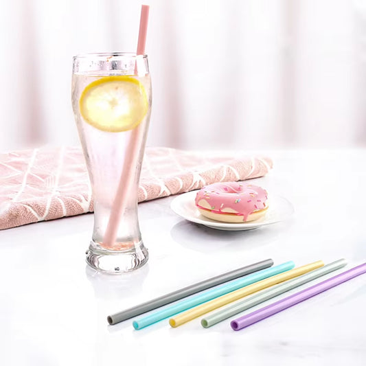 Reusable Silicone Drinking Straws , Big Size Flexible Straws with Cleaning Brush for Toddlers & Kids- 6 Pieces(Colours May Vary)