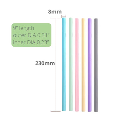 Reusable Silicone Drinking Straws , Big Size Flexible Straws with Cleaning Brush for Toddlers & Kids- 6 Pieces(Colours May Vary)