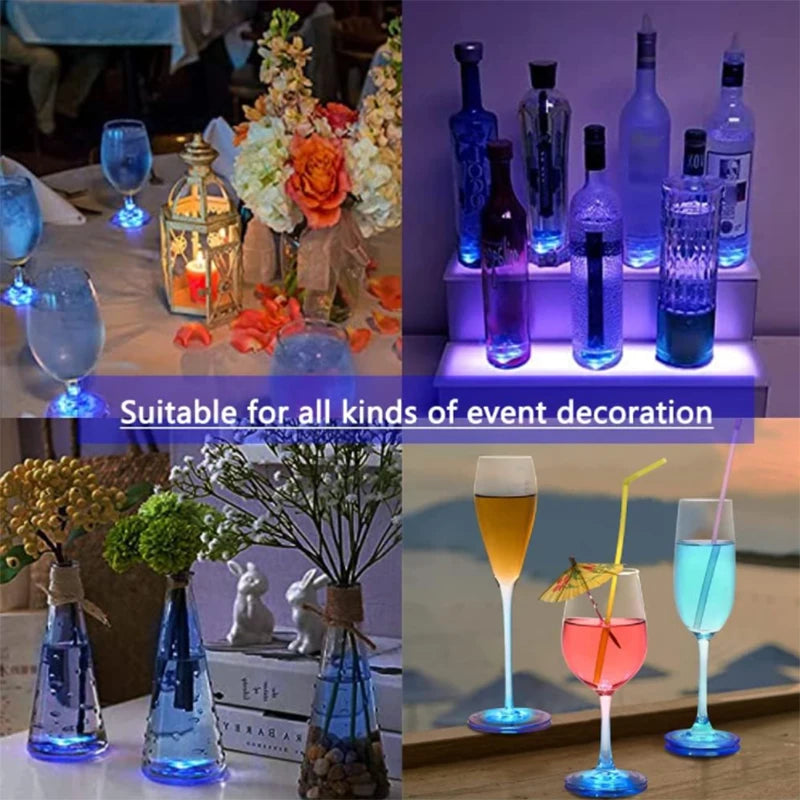 LED Light up Coasters Sticker Atmosphere Props Wine Bottle Stickers Lights Nightclub Light Beer Party Glow Glass Coaster