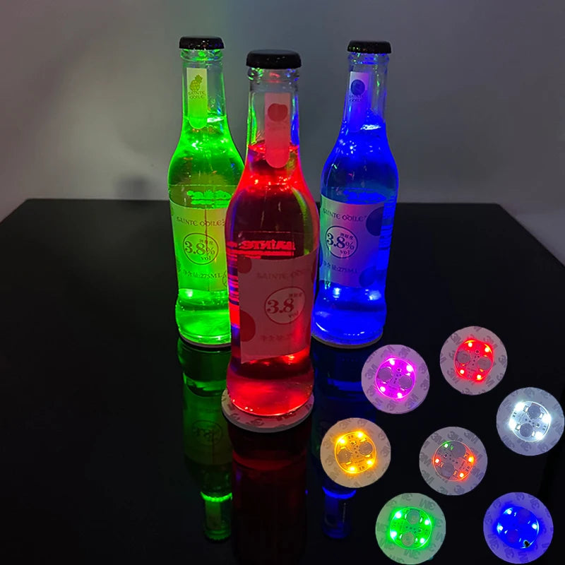 LED Light up Coasters Sticker Atmosphere Props Wine Bottle Stickers Lights Nightclub Light Beer Party Glow Glass Coaster