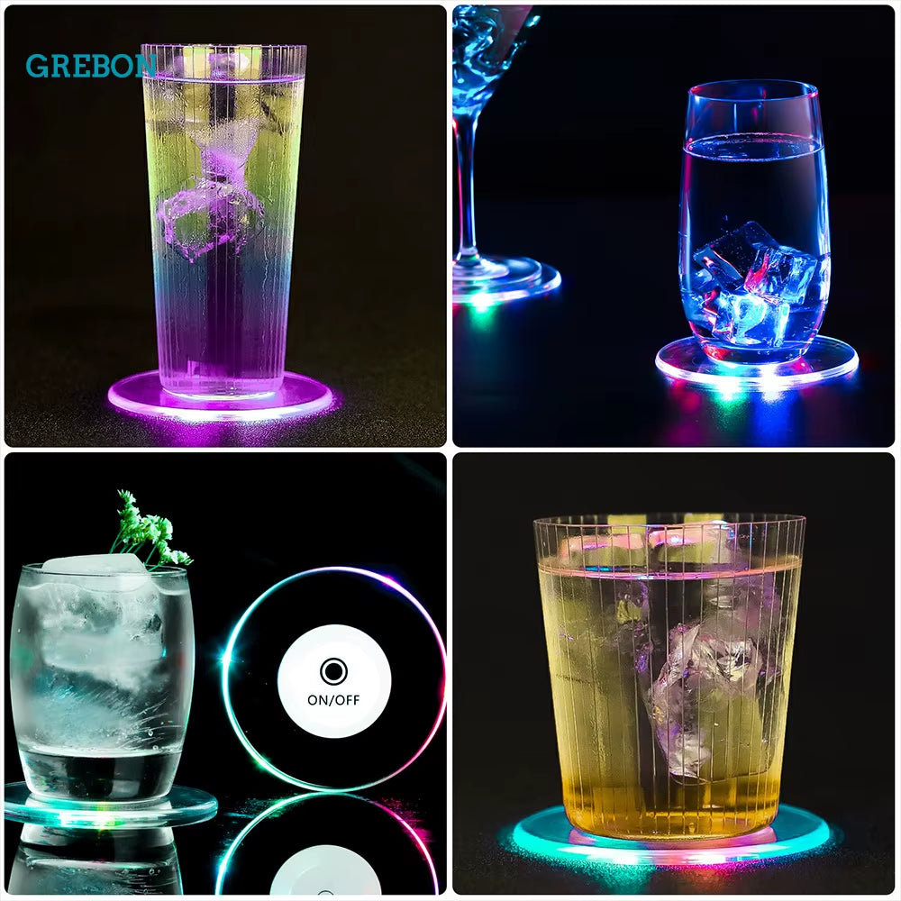 Led Coaster Cup Holder Mug Stand Light Bar Mat Table Placemat Party Drink Glass Creative Pad round Home Decor Kitchen 7 Color
